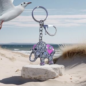 Charming Pink and Silver Elephant Keychain